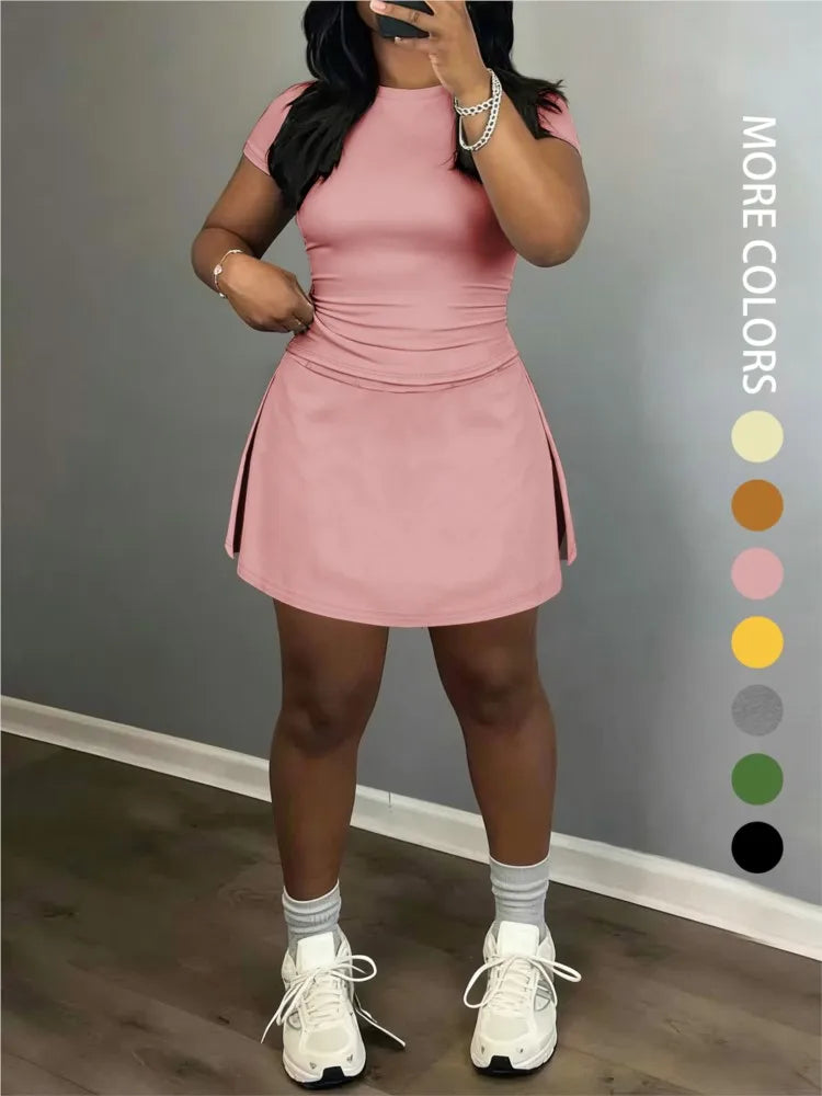 Sporty Short-Sleeve Tee and Culottes Two-Piece Set for Women