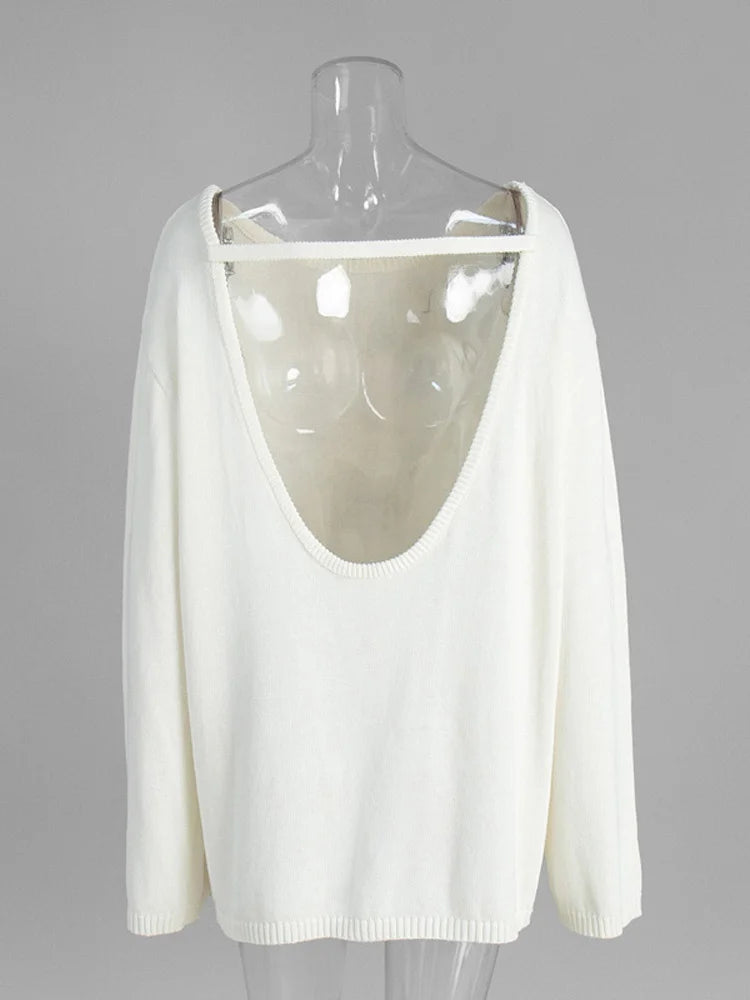 Backless Patchwork Knit Sweater