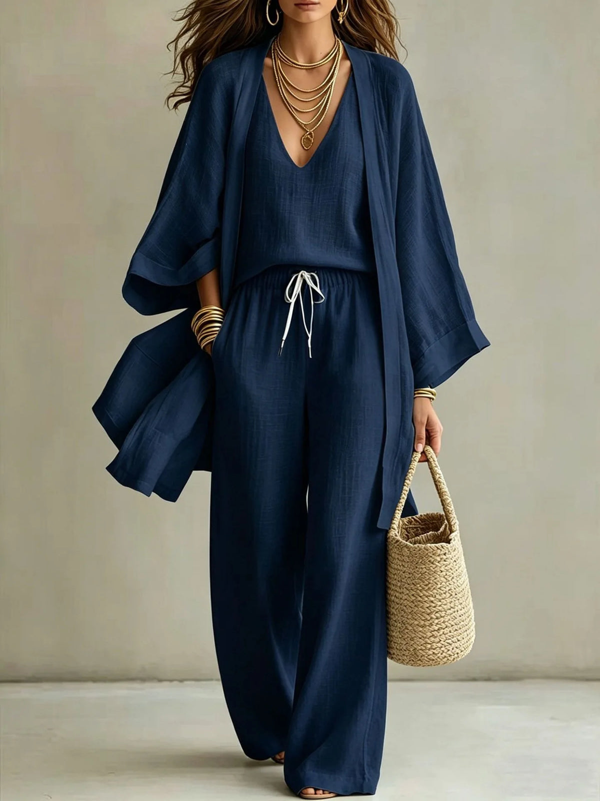 Loose Fit Three Piece Knit Beach Outfit Set for Women