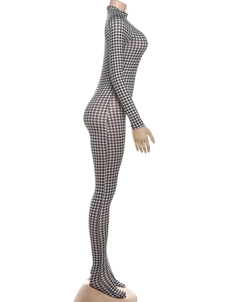 Snake Print Long Sleeve Zip Up Stretch Jumpsuit for Women