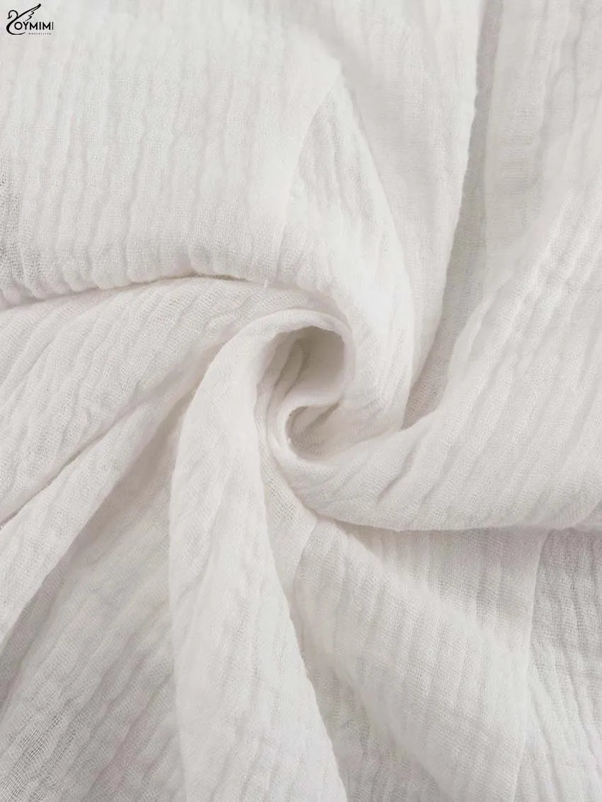 Oymimi Elegant Beige Cotton Womens Dresses Fashion V-Neck Long Sleeve Lace-Up Dresses Casual Loose Pleated Mini Dress Streetwear