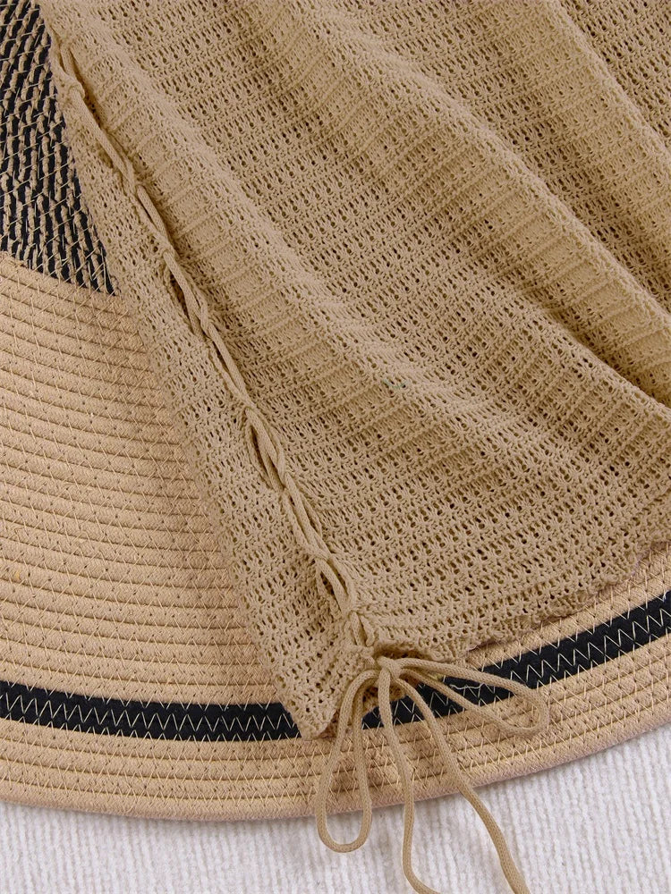 Solid Knit Halter V-neck Side Cross Straps Slim Beach Mini Dress 2025 Women Crochet Beach Swimsuit Cover Up Vacation Outfit K104