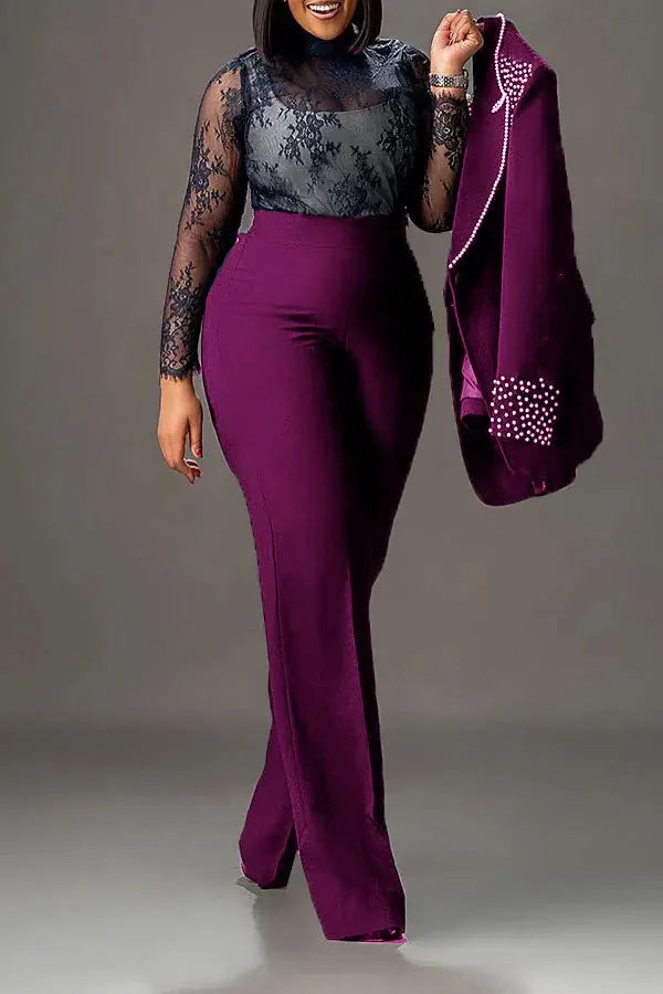 Elegant Slim Fit Pearl Blazer And Pants Set for Women