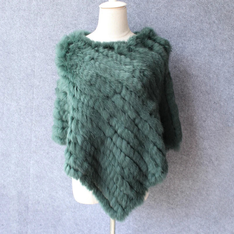 Rabbit Fur Knit Shawl Coat
