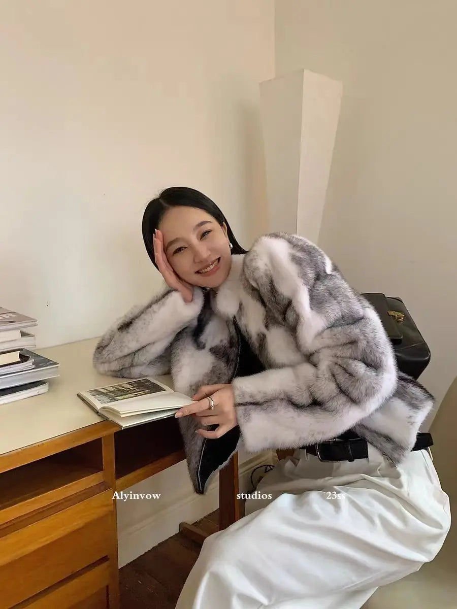 Faux Mink Fur Coat for Women,Short Jackets,O-Neck Overcoat,Female Clothes,High-Quality，England Style,Autumn,Winter,New