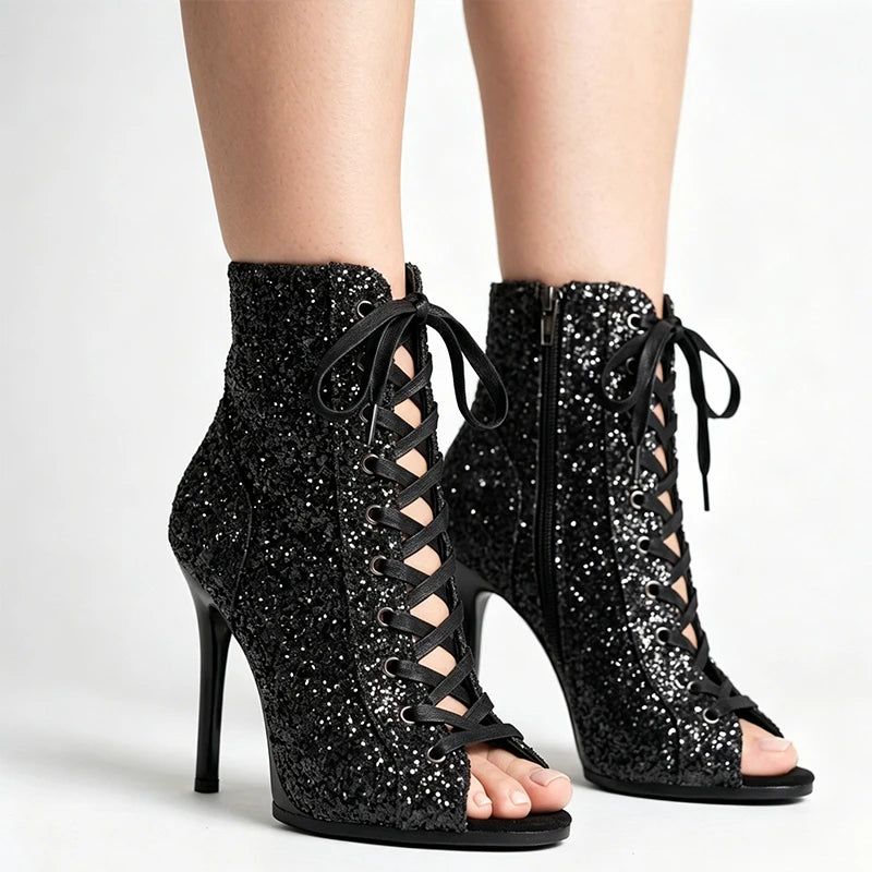 Black Peep Toe Stiletto Ankle Boots