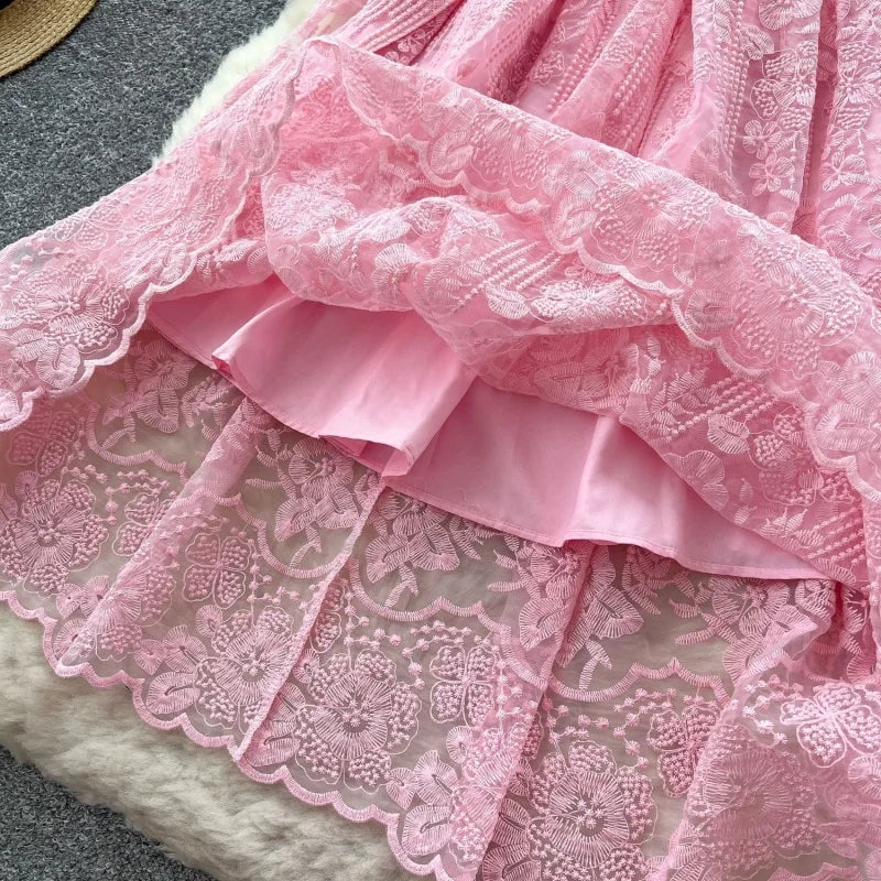 Elegant Lace Embroidery A Line Midi Dress for Women