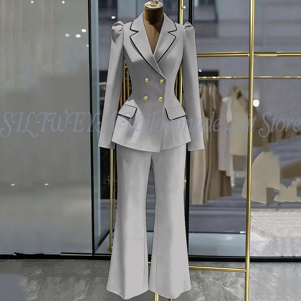 Double Breasted Blazer Set With Side Pockets For Women