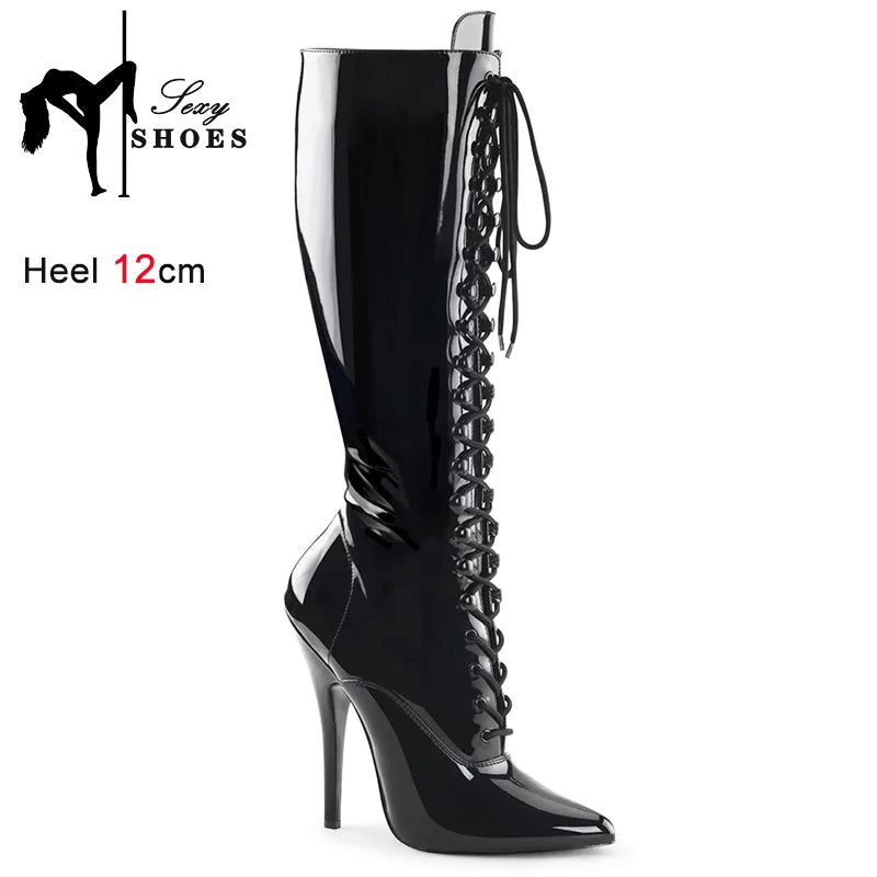 Patent Leather Stiletto Knee High Boots
