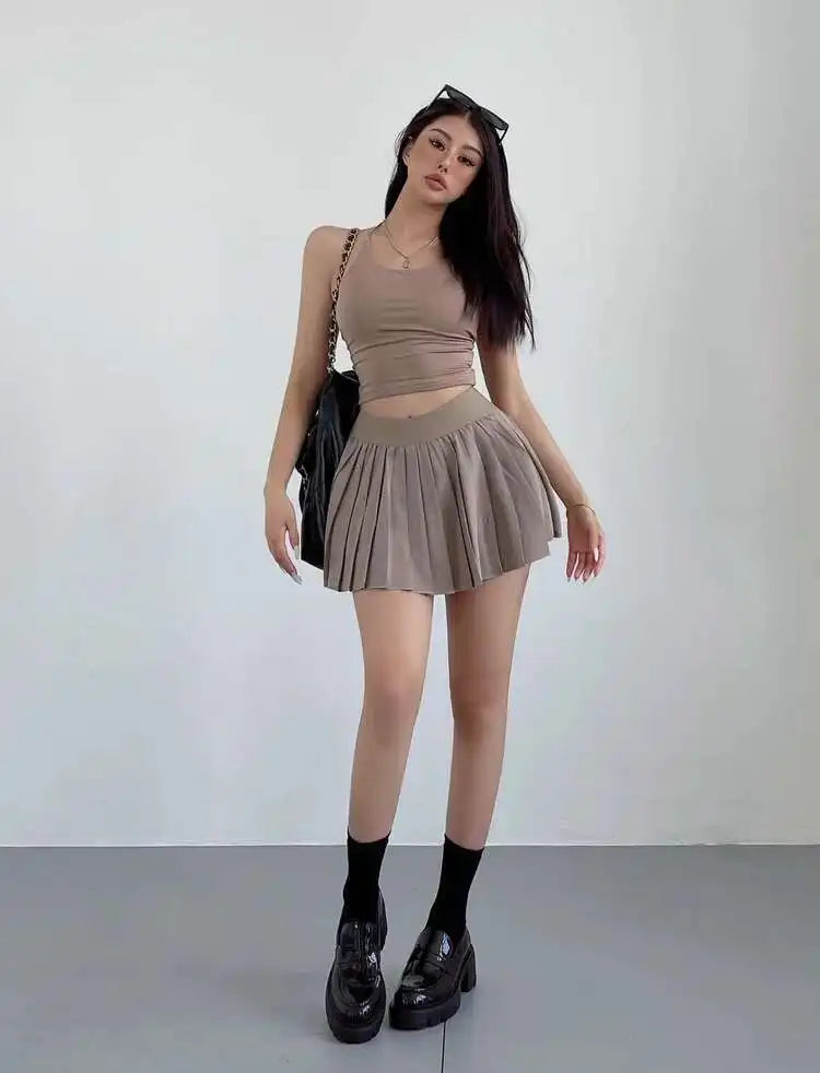 High-Waisted Pleated Mini Skirt