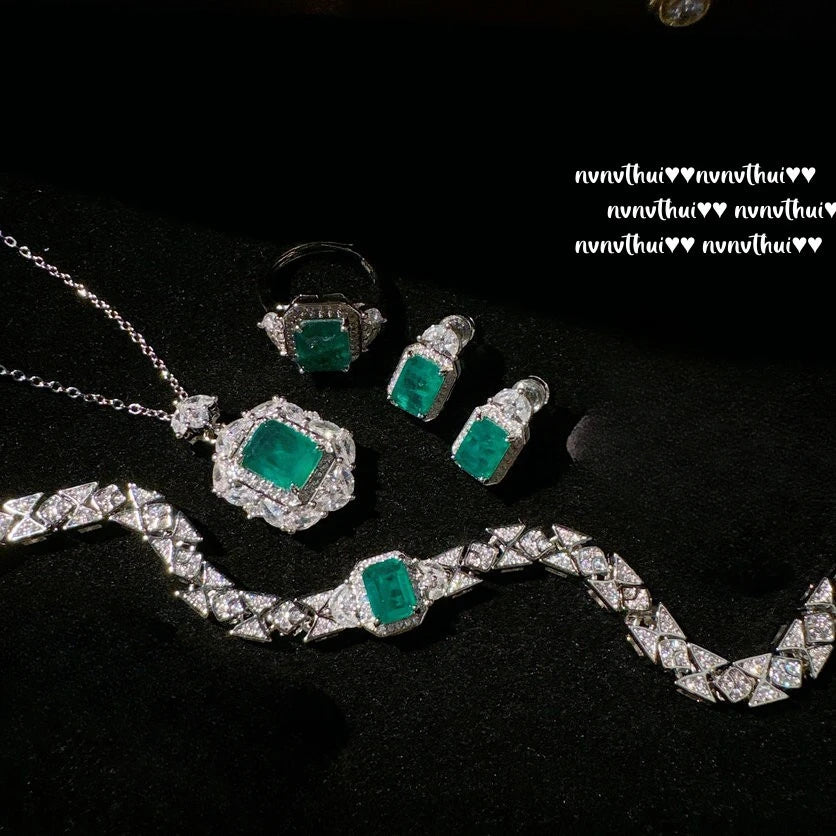 Vintage Geometric Tourmaline Jewelry Set for Women