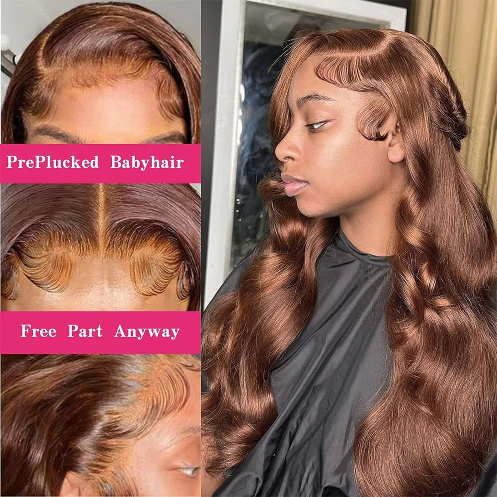 Chocolate Brown Long Body Wave Human Hair Lace Front Wig for Women