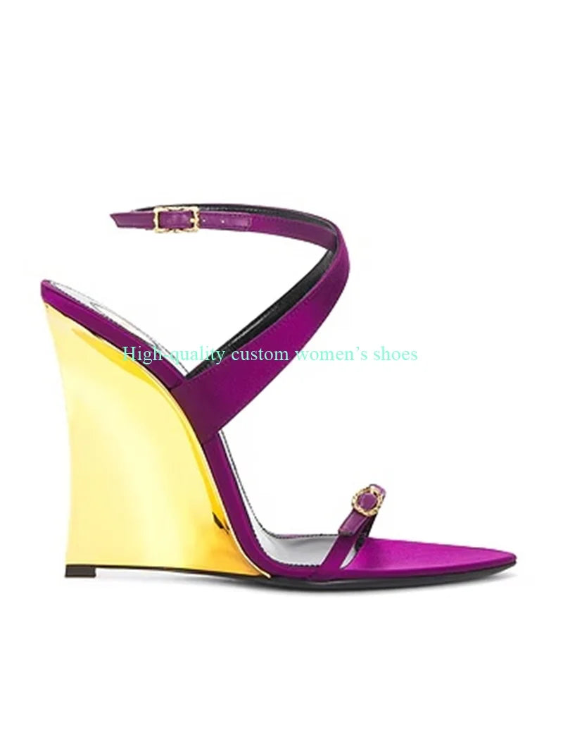 French Style Open Toe Thin Straps Wedges Sandals for Women