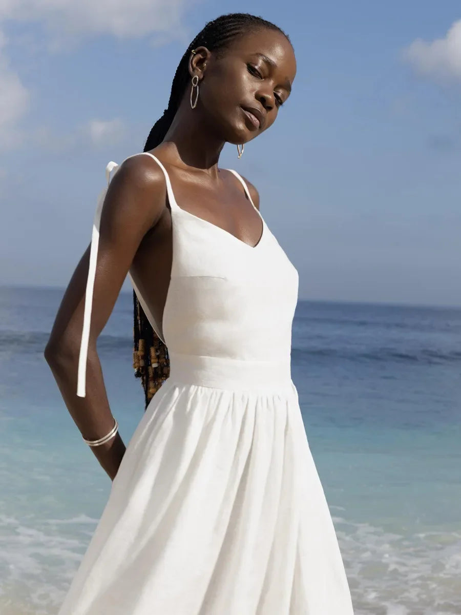 Elegant Vintage Backless Relaxed Fit Summer Dress for Women