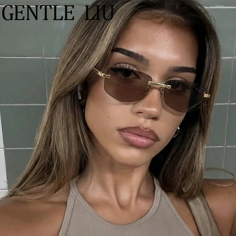 Rimless Geometric Fashion Sunglasses