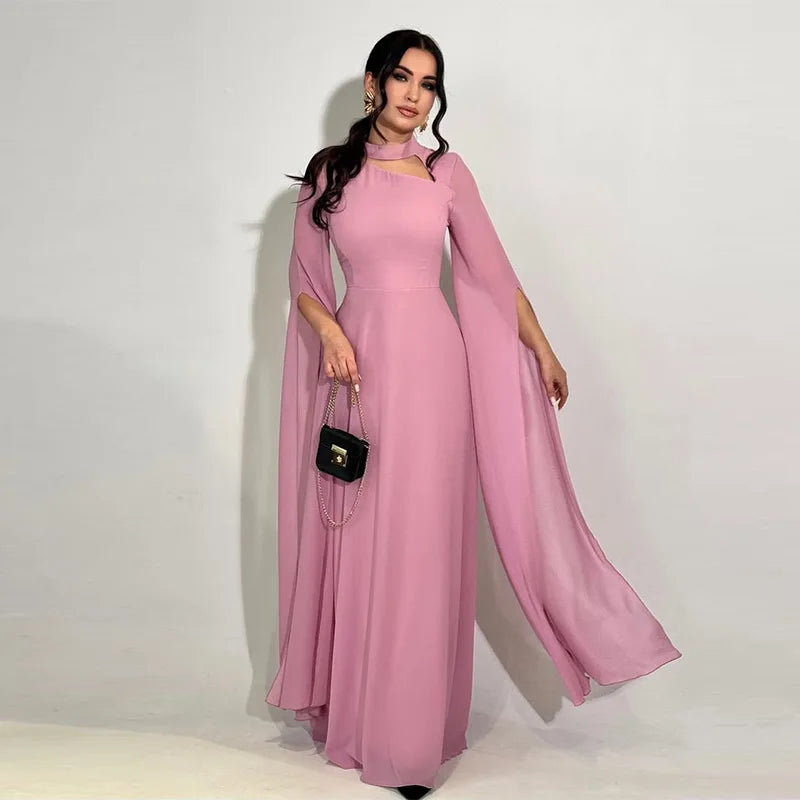 Solid Color Lace Up Cape Sleeve Maxi Dress For Women