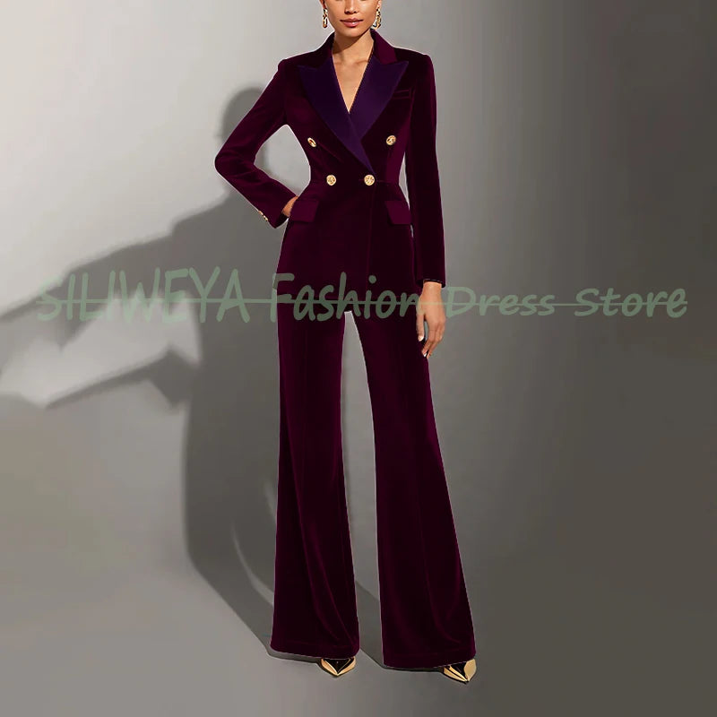 Double Breasted Velvet Suit Set