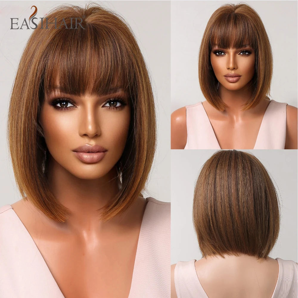 Light Blonde Bob Wig With Bangs for Women Heat Resistant
