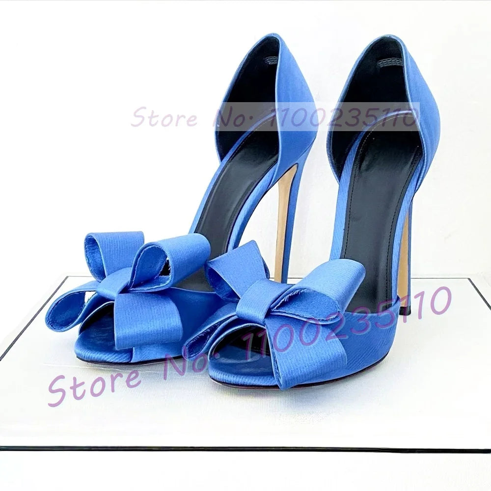 Elegant Rose Red Satin Bowknot Peep Toe Pumps for Women