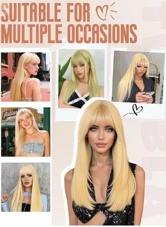 Natural Straight Layered Lace Front Wig With Bangs for Women