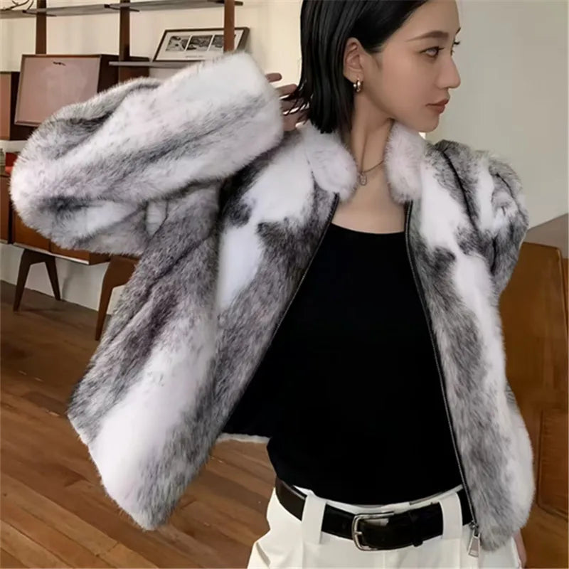 Faux Mink Fur Coat for Women,Short Jackets,O-Neck Overcoat,Female Clothes,High-Quality，England Style,Autumn,Winter,New