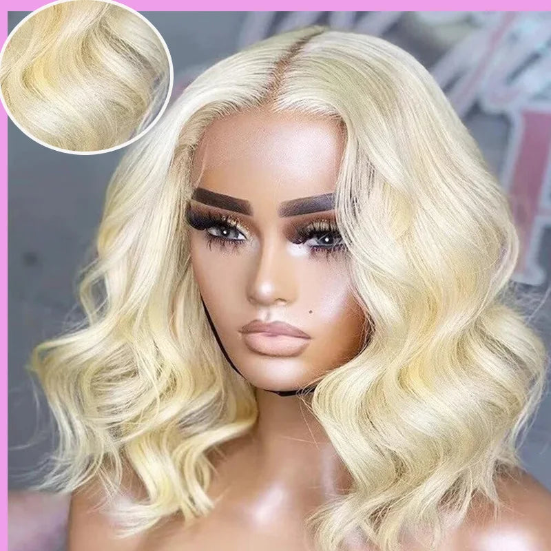 Blonde Body Wave Human Hair Lace Front Bob Wig for Women