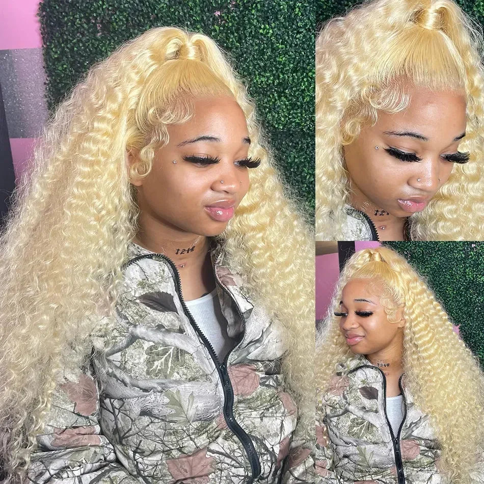 Honey Blonde Deep Wave Lace Front Human Hair Wig for Women