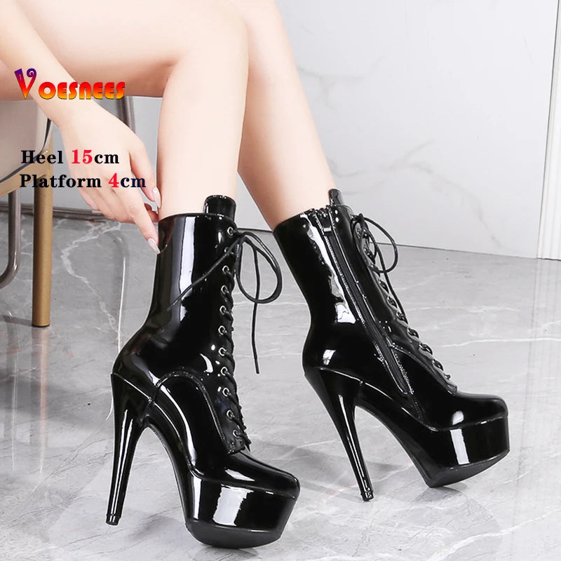 Sexy Pole Dance Ankle Boots With Platform Heels for Women