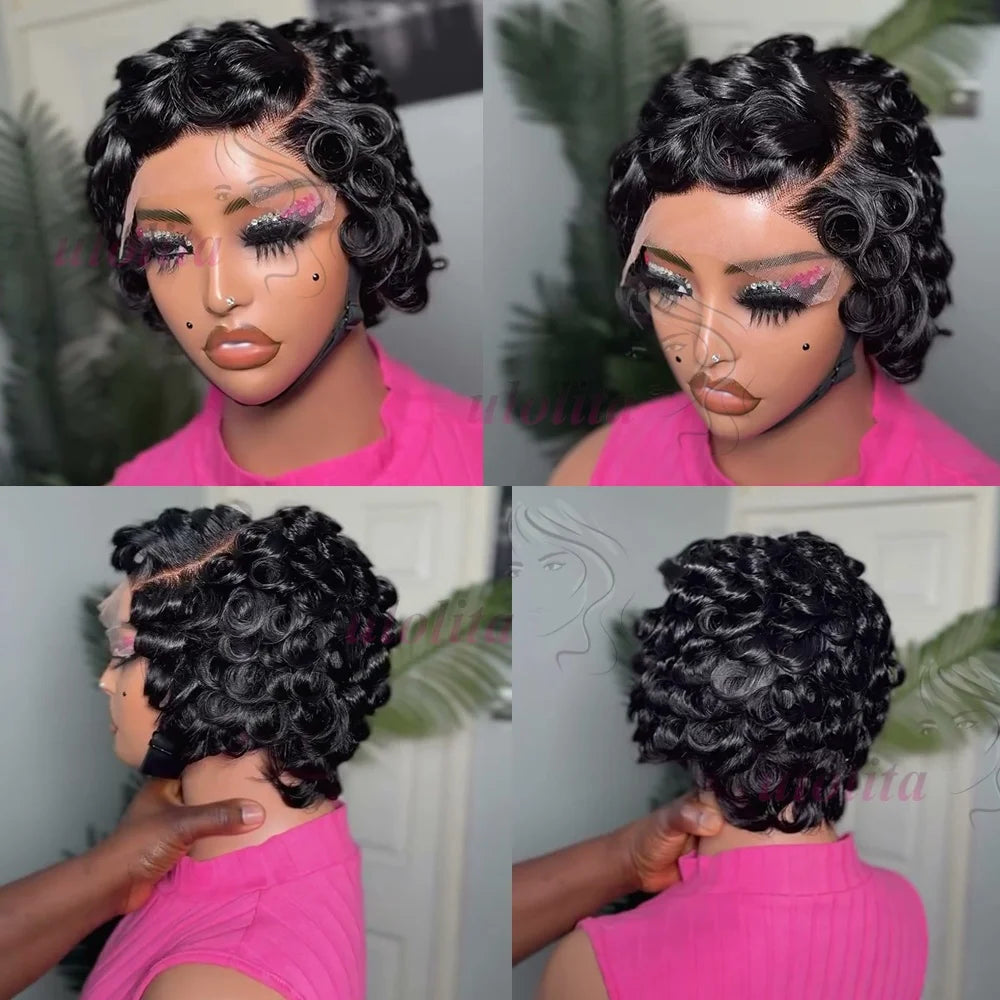 Curly Pixie Cut Lace Front Human Hair Wig for Women