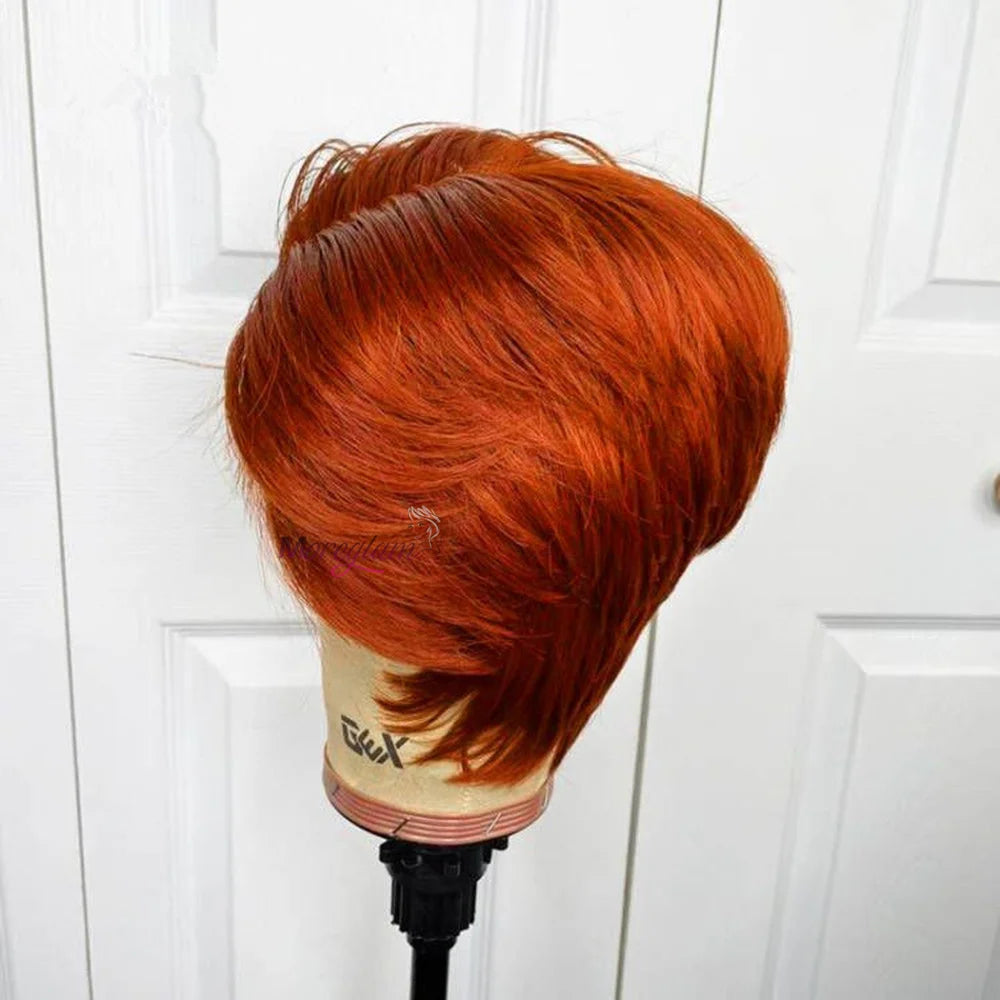 Ginger Orange Pixie Cut Human Hair Lace Wig for Women
