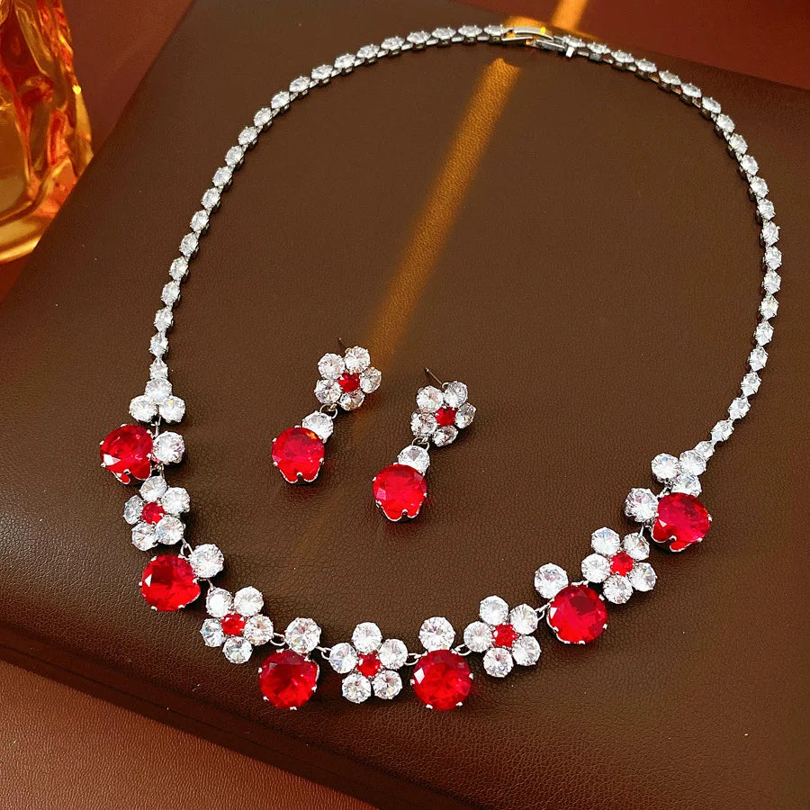 Flower Pendant Necklace And Earring Set
