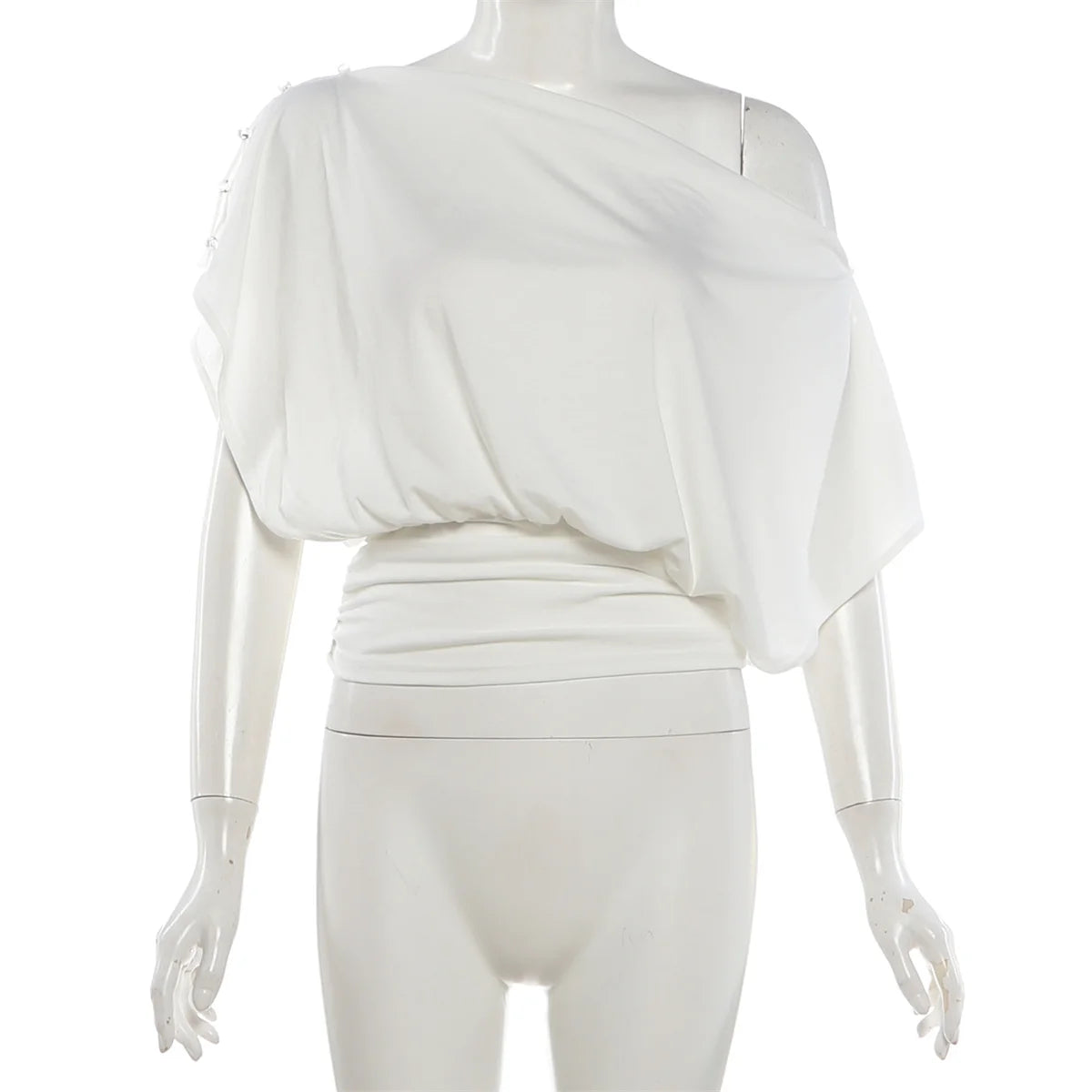 Off Shoulder Pleated Batwing Sleeve T Shirt for Women