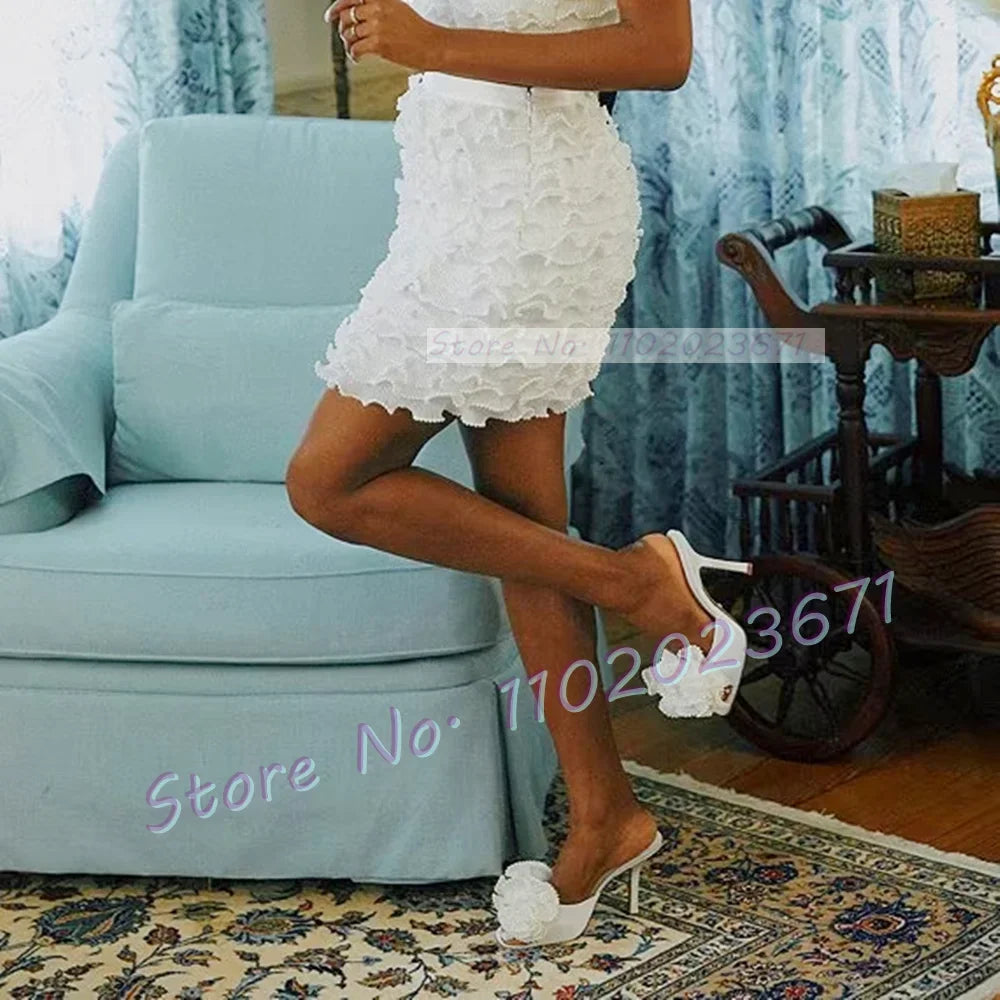 Satin Floral Open Toe Mules With Pearl Trim For Women