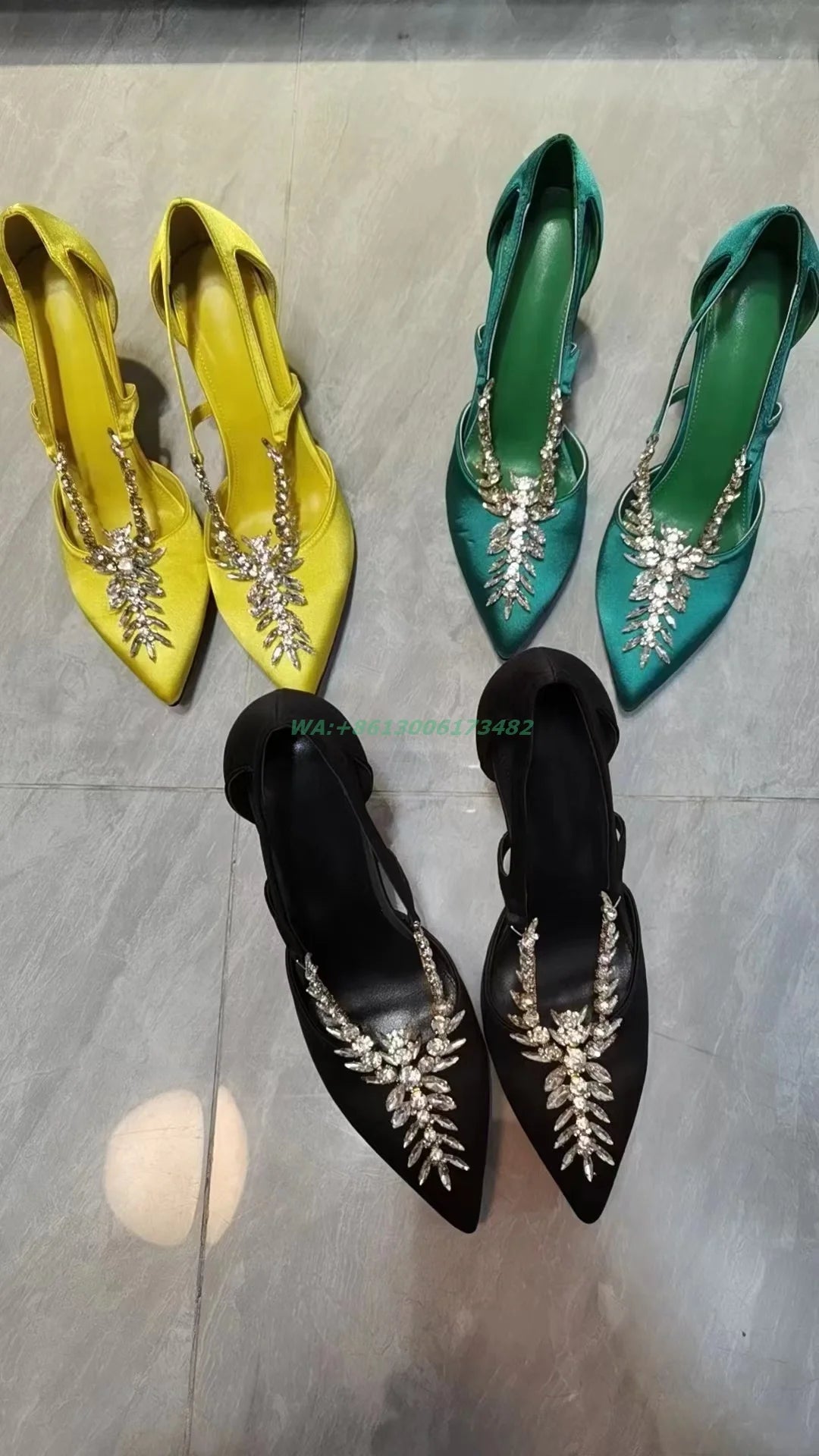 Satin Rhinestone Pointed Toe Stiletto Pumps For Women