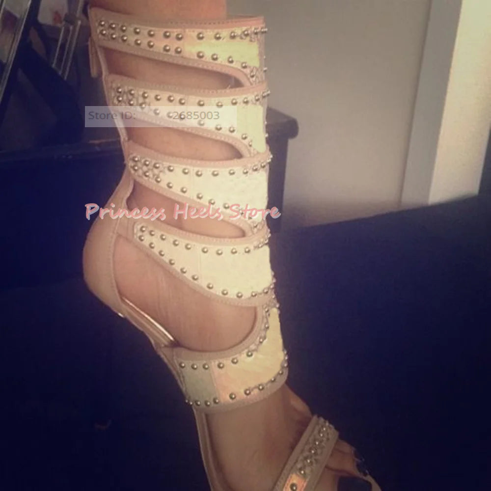 Rhinestone Open Toe Hollow Out Sandals With Zipper for Women