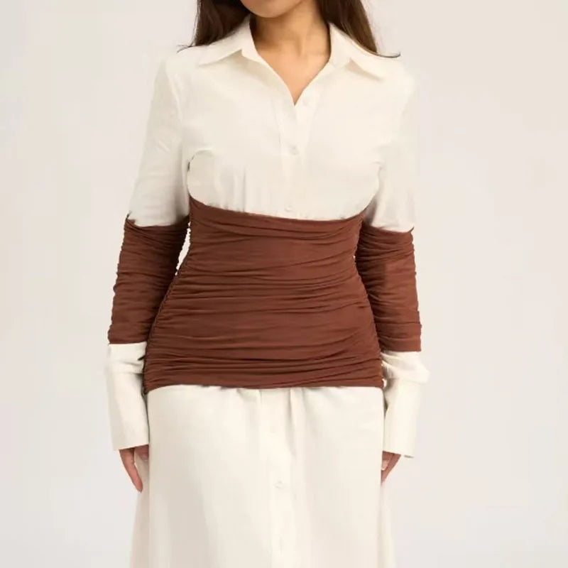 Patchwork Long Sleeve Maxi Dress