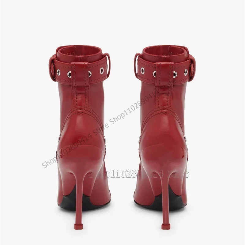 Red Pointed Toe Ankle Boots