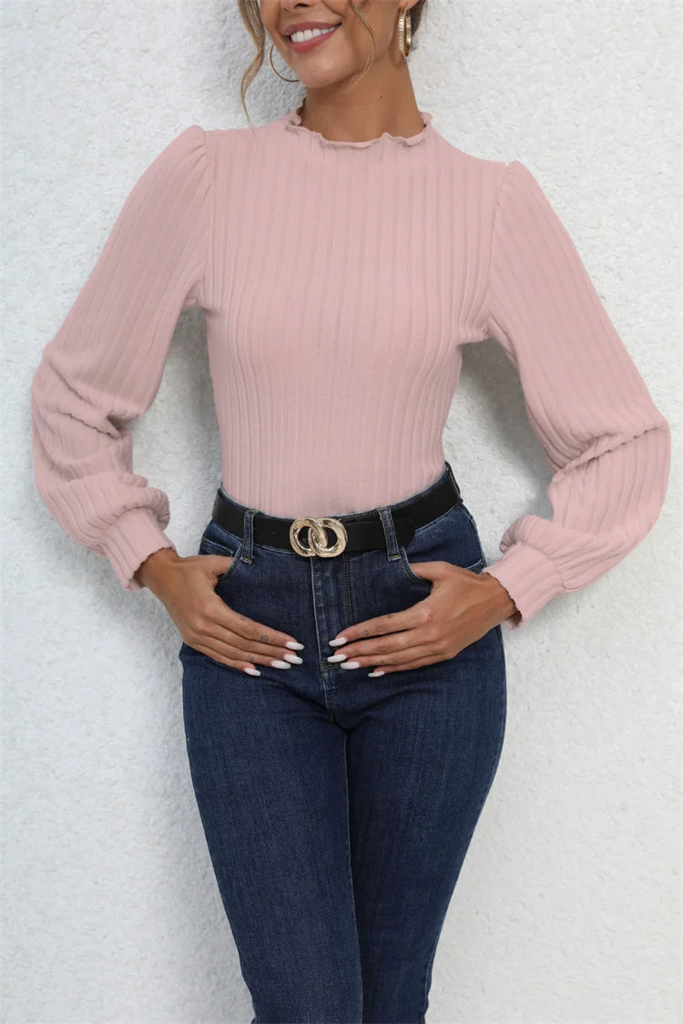 Long Sleeve Ribbed Knit Slim Fit Bodysuit for Women