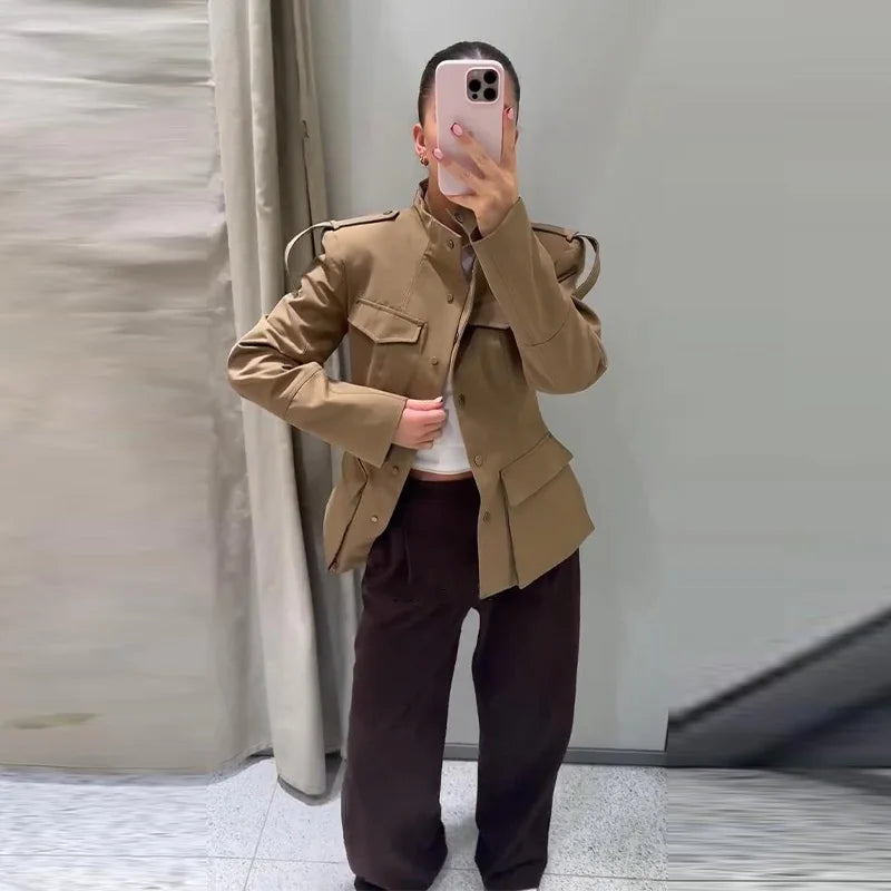Lightweight Stand Collar Single Breasted Slim Coat for Women