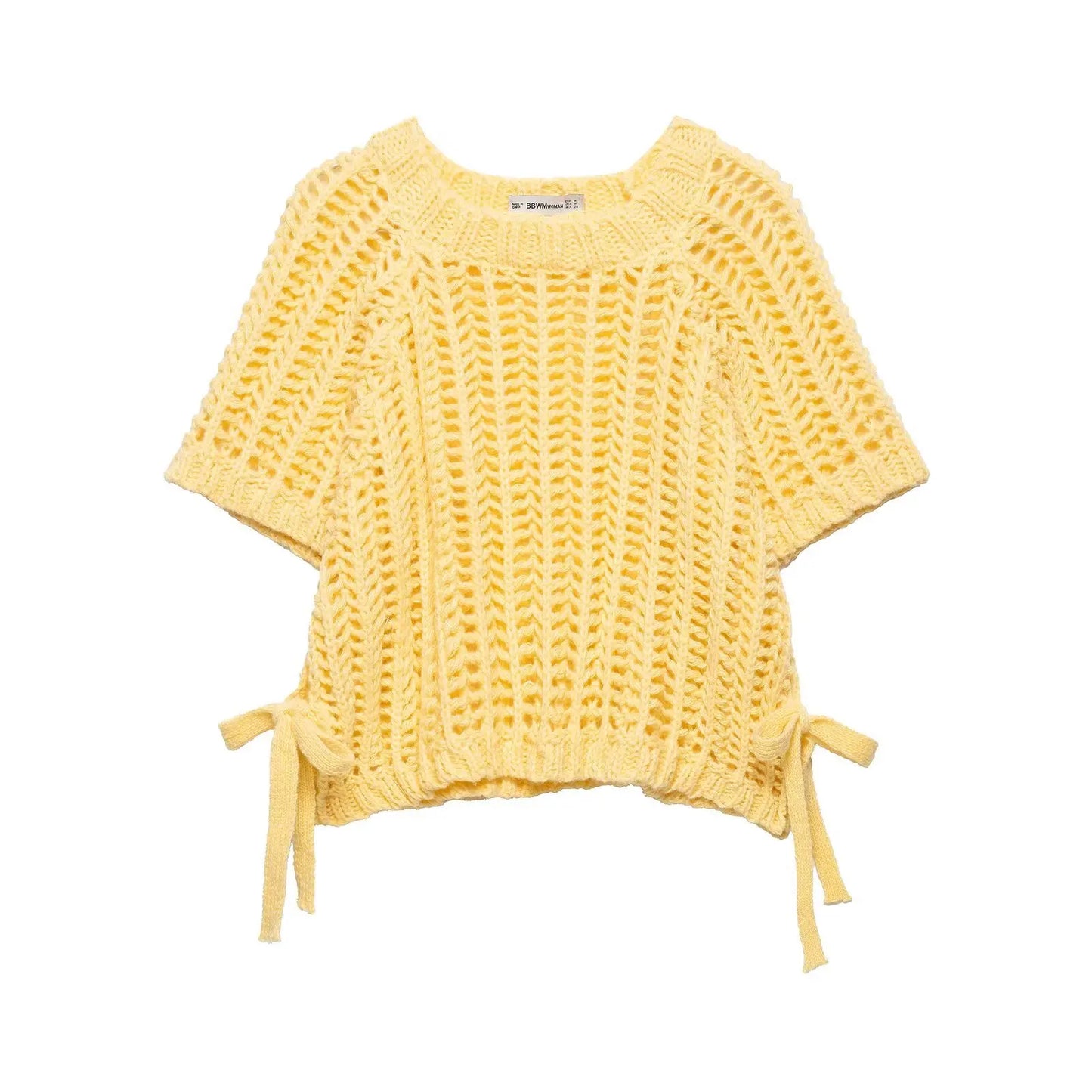 Soft Crochet With Side Bow Short Sleeves Knit Top For Women