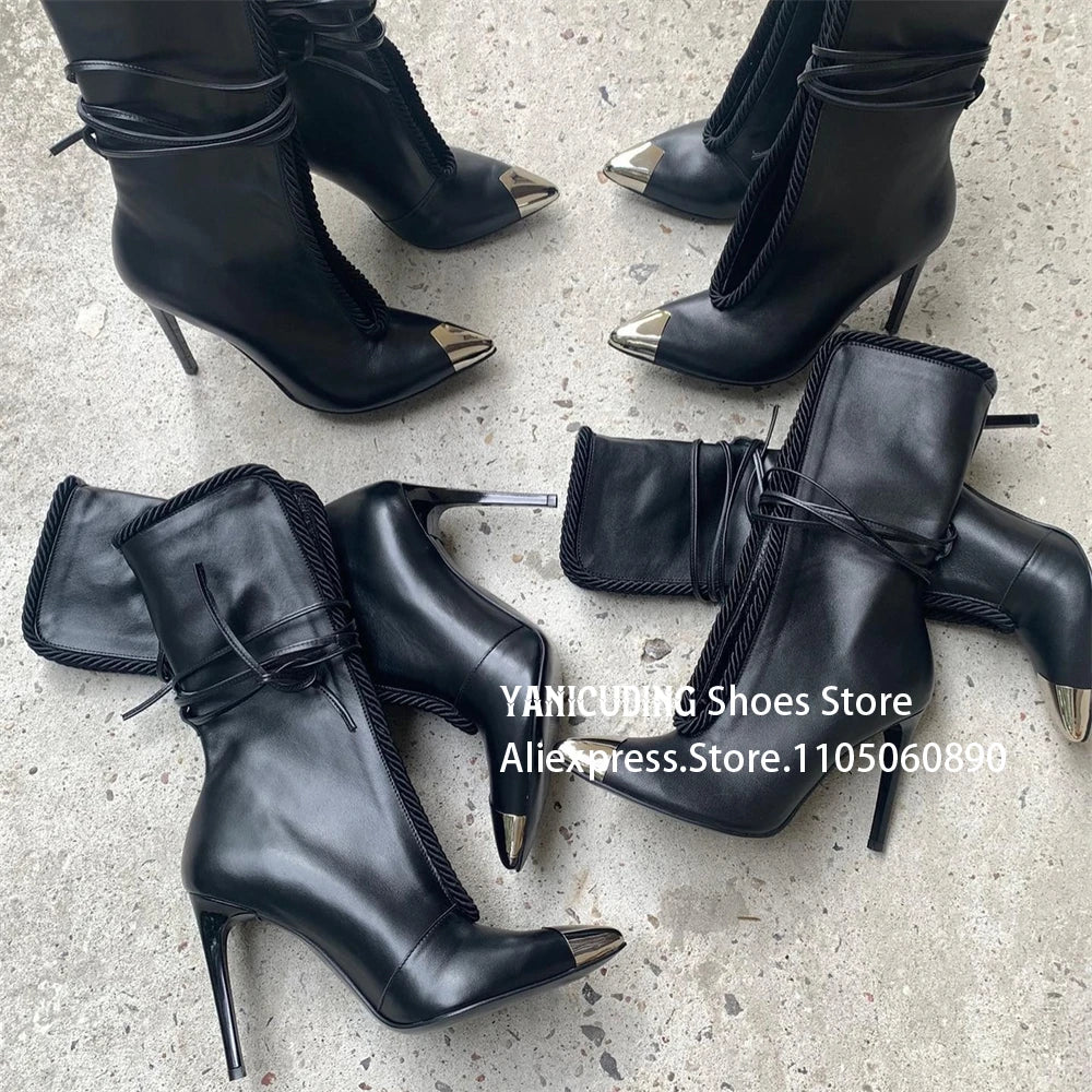 Metallic Pointed Toe PU Leather Ankle Boots for Women