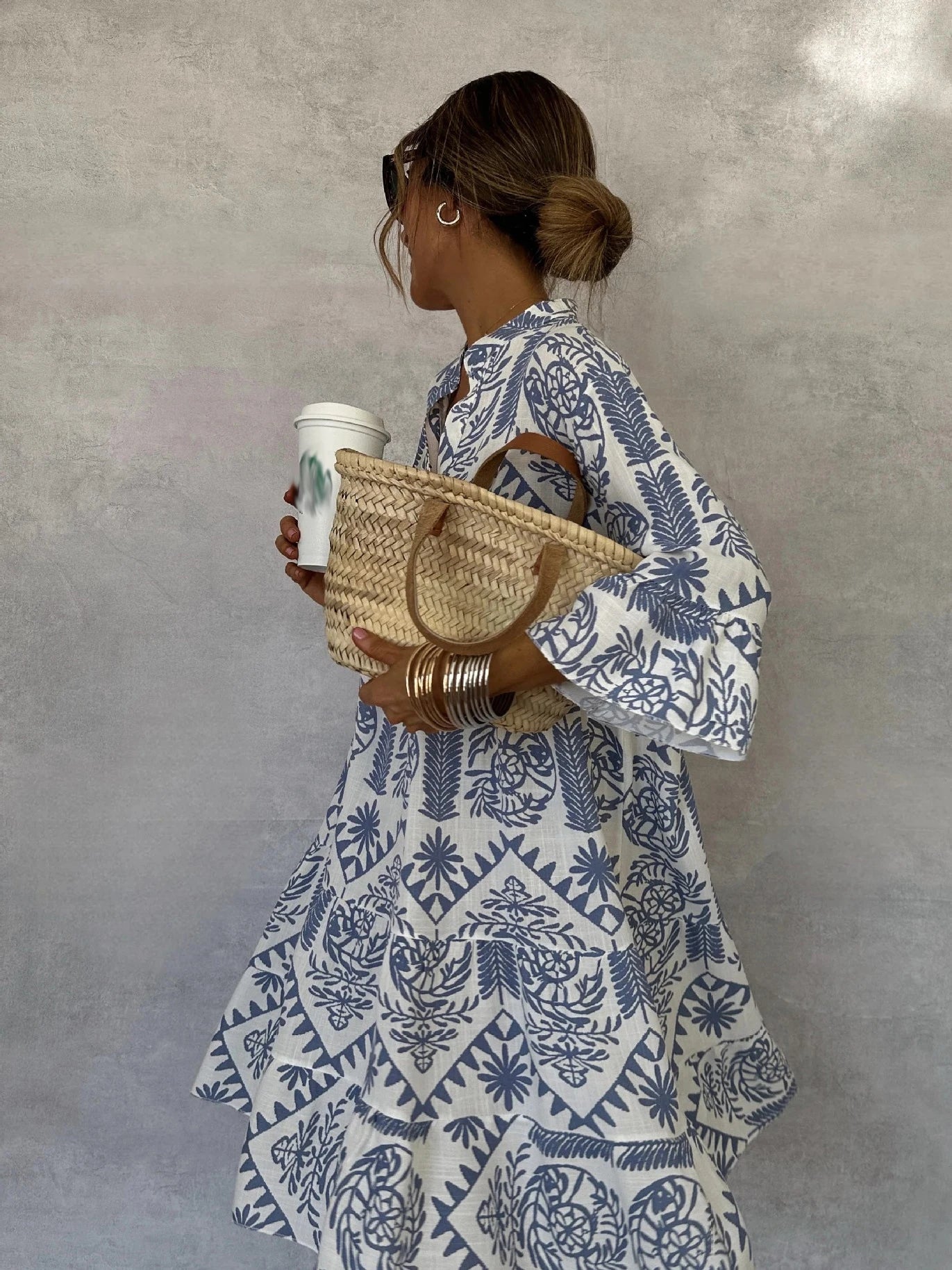 Casual Bohemian Print With V Neck Slit Dresses for Women