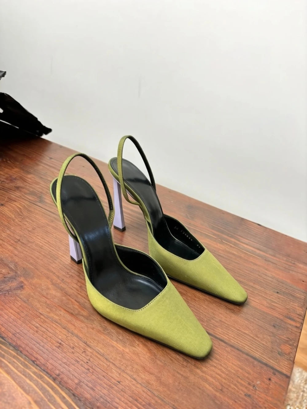 Pointed Green Purple Satin Pumps