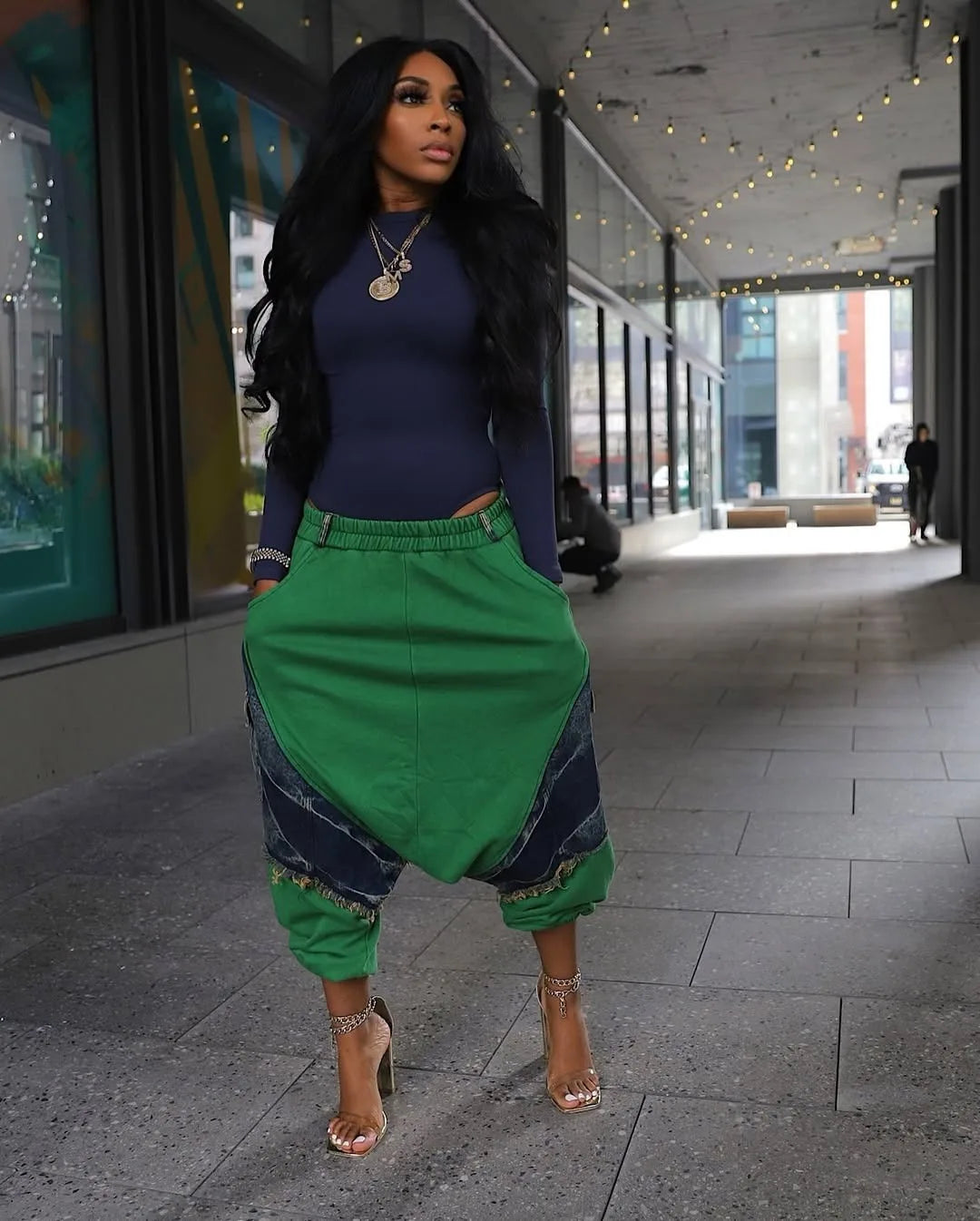High Waist Patchwork Loose Fit Harem Jeans for Women