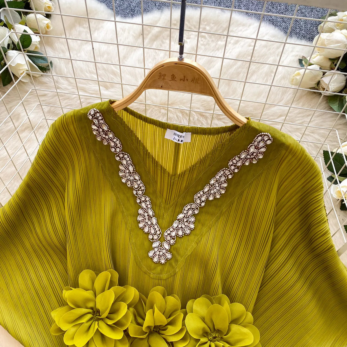 Diamond Embellished Batwing Sleeve Blouse for Women