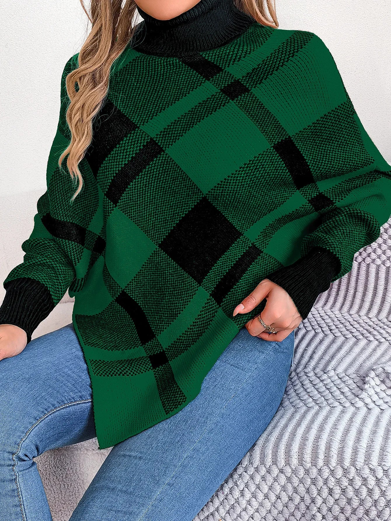 Casual Christmas Sweater Women Clothing Color Contrasting Checkered High Collar Long Sleeve Hooded Tops Y2k 2024 Autumn/Winter