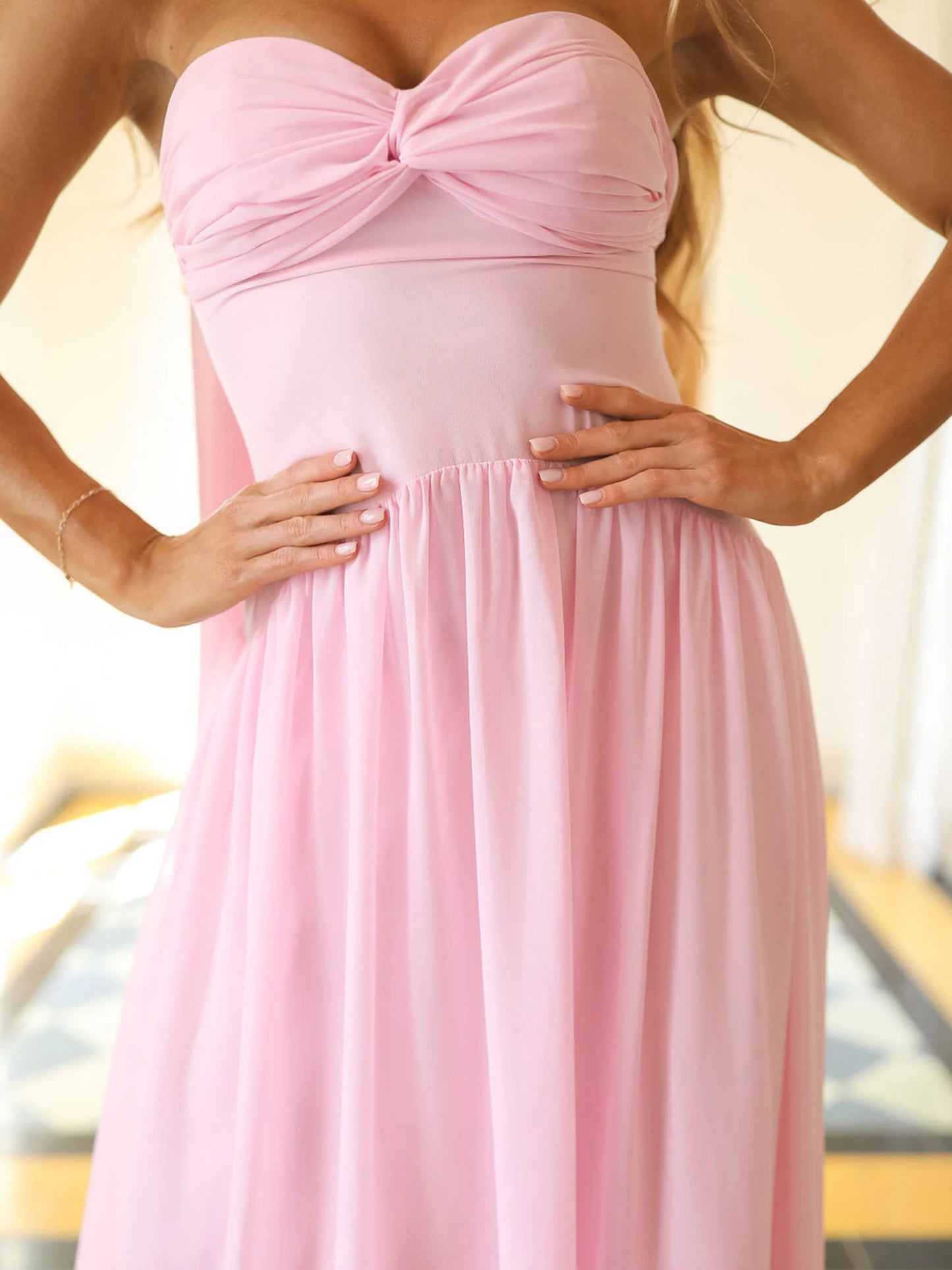 Women Long Dress Solid Color Tube Dress Summer Fashion Backless Casual Strapless Dress with Choker Scarf