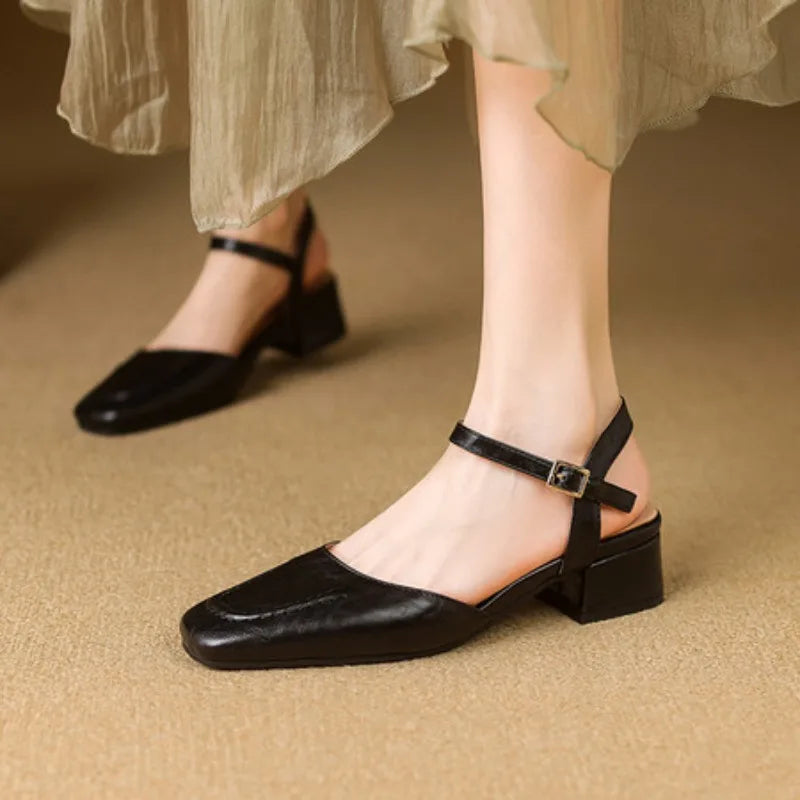 Elegant Square Toe T Strap Sandals