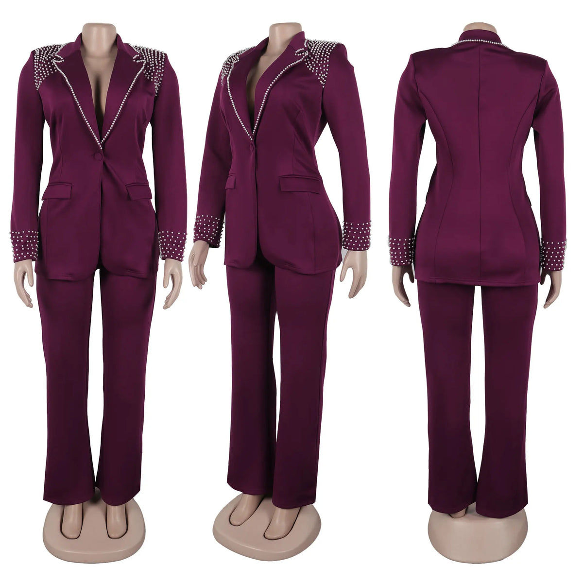 Elegant Slim Fit Pearl Blazer And Pants Set for Women