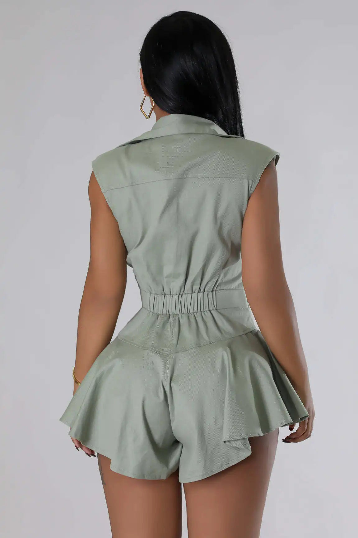 Sleeveless High Waist Jumpsuit With Stand Collar for Women